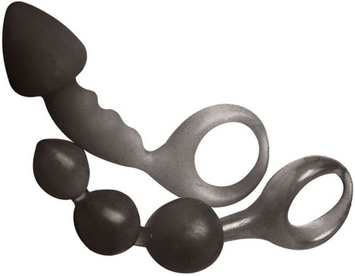 Topco Sales Bottoms Up Butt Silicone Anal Toy - Сет із 2 анальних пробок, 15.2х2.8 см (сірий)