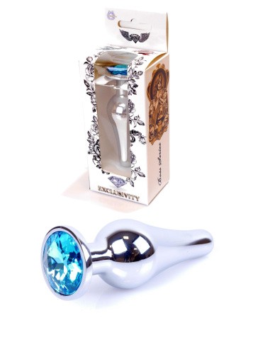 Boss Jewellery Silver Butt Plug Light Blue - Анальная пробка с кристаллом, 9,3х3 см (голубой) - sex-shop.ua