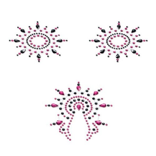 Petits Joujoux Gloria set of 3 Black/Pink - пестис із кристалів, прикраса на груди та вульву (чорний)