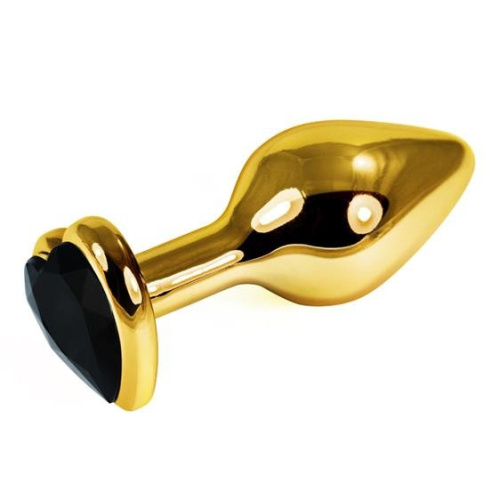 LoveToy Gold Heart Plug Black - металева анальна пробка із кристалом у формі серця, 8х3 см (золотистий з чорним) - купити в Україні | Секс шоп SEX-SHOP.ua