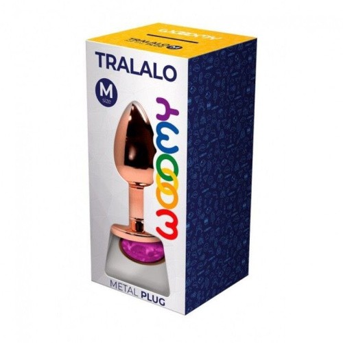 Wooomy Tralalo, M - Анальная пробка с камнем, 8х3.4 см (фиолетовый)