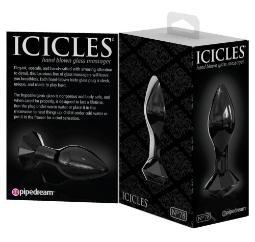 Pipedream Icicles N 78 - стеклянная анальная пробка, 7,3х3 см (черный)