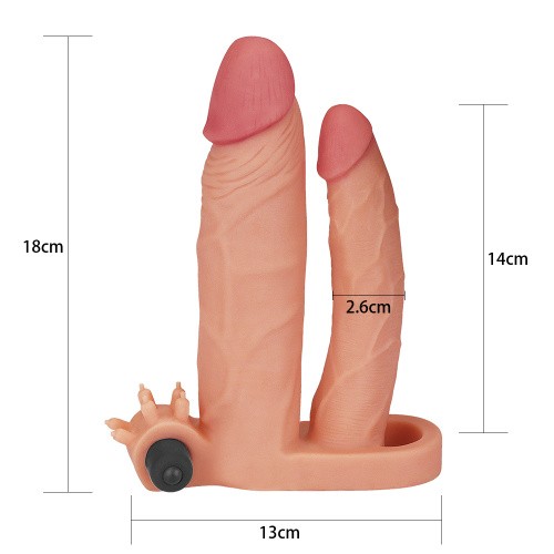 LoveToy Pleasure X-Tender Vibrating Double Penis Sleeve Flesh Add 1