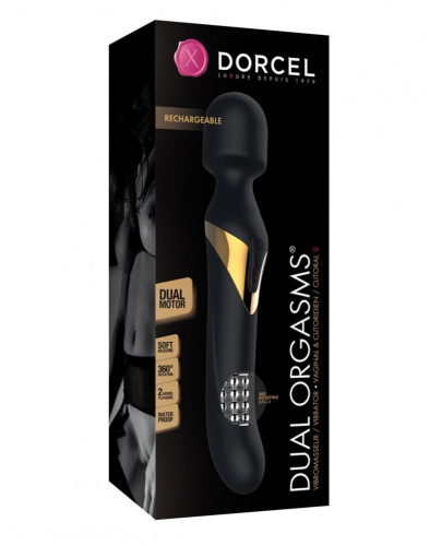 Dorcel Dual Orgasms Gold - Классический массажер и вибратор с жемчужным массажем и вращением, 12х3.3 см (чёрный) - sex-shop.ua