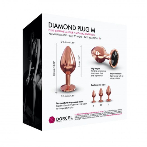 Dorcel Diamond Plug M металева анальна пробка із кристалом, 8.3х3.4 см (чорний)