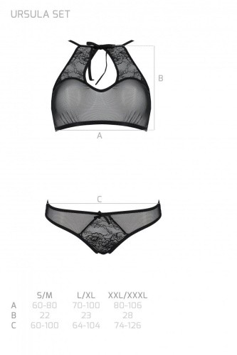 Passion Ursula Set - Сексуальний комплект: бра, трусики з ажурним декором та відкритим кроком, L/XL (білий)