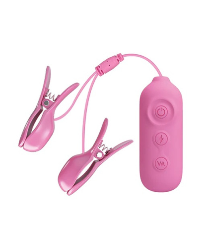 LyBaile - Pretty Love Vibro Nipple Clips Pink - Зажимы для сосков с вибрацией и электростимуляцией