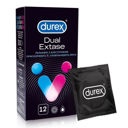 Durex №12 Dual Extase - Рельефные стимулирующие презервативы, 12 шт - sex-shop.ua