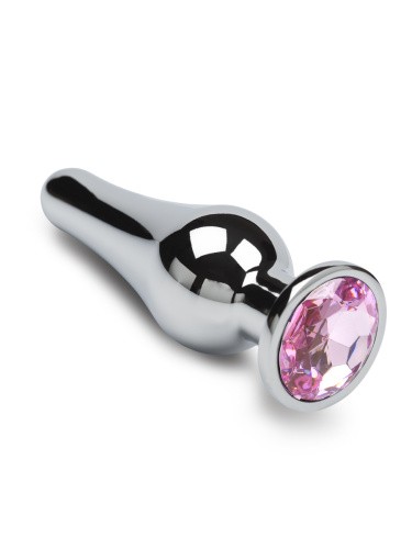 Пикантные Штучки - Серебристая анальная пробка с кристаллом, 12Х4 см (розовый) - sex-shop.ua