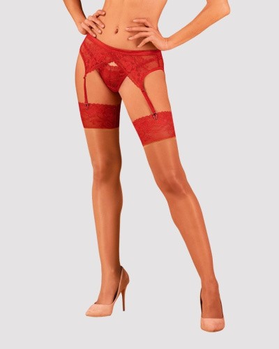 Obsessive Lacelove stockings - сексуальные чулки с кружевом, XS/S (красный)