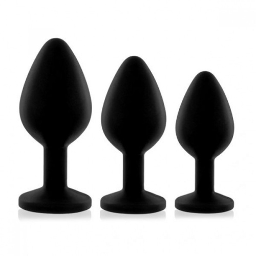 Rianne S: Booty Plug Set набір анальних пробок з кристалом, діаметр 2,7см, 3,5см, 4,1см (чорний)
