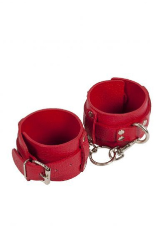 sLash Leather Dominant Hand Cuffs - кожаные наручники, 19.5 см (красный) - sex-shop.ua