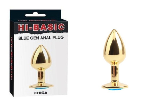 Chisa - Hi-Basic Blue Gem Anal Plug - Анальная пробка металлическая с кристаллом в форме сердца, 7.1х2.8 см (золотистая с голубым) - sex-shop.ua