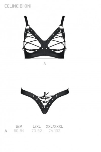 Passion Celine Bikini - Комплект белья под кожу: бюстгальтер и трусики со шнуровкой, L/XL (чёрный) - sex-shop.ua