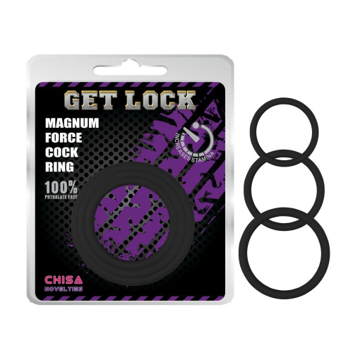 Get Lock Magnum Force Cock Ring Black - Набор эрекционных колец, 3 шт (черный) - sex-shop.ua