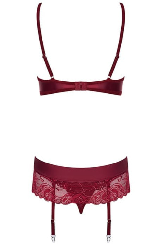 Obsessive Wonderia set - кружевной эротический комплект с поясом для чулок, S/M (бордовый)