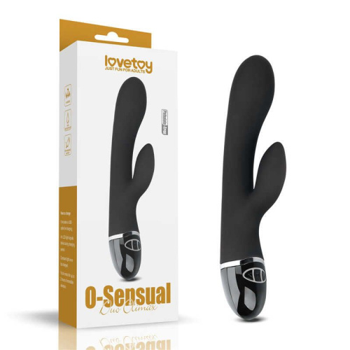 LoveToy O-Sensual Clit Duo Climax - силиконовый вибратор кролик, 21х3.8 см (чёрный)