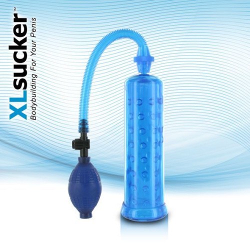 XLsucker Penis Pump - Вакуумная помпа для стойкой эрекции, 19х5 см (голубой) - sex-shop.ua