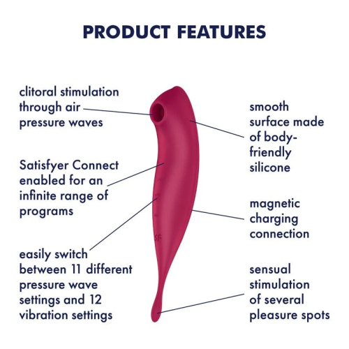 Satisfyer Twirling Pro+ - Точковий вібратор з вакуумною стимуляцією, 22.2х4 см (червоний)