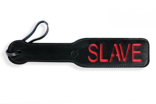 Шльопалка Пікантні Штучки з рельєфним написом SLAVE (чорний)