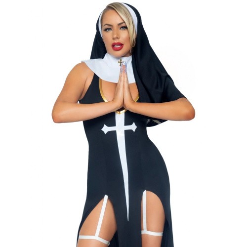 Leg Avenue-Sultry Sinner Black/White - Сексуальный костюм монашки, L
