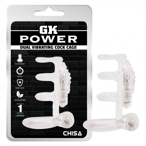 Chisa GK Power Dual Vibrating Cock Cage - насадка с вибрацией, 8х3 см (прозрачный) - sex-shop.ua