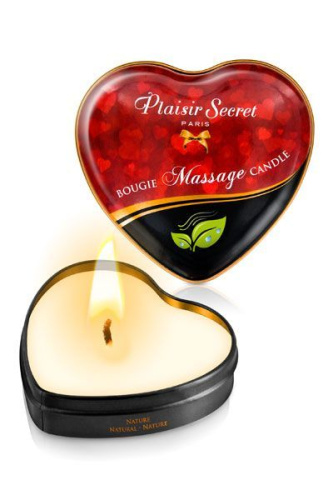 Plaisir Secret Natural - Масажна свічка-серце з нейтральним ароматом, 35 мл