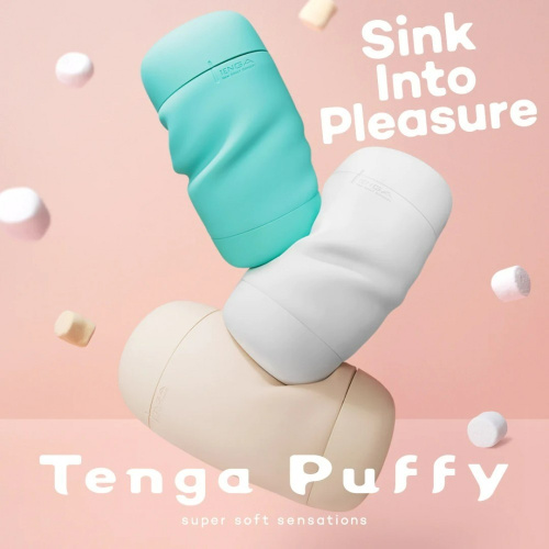 Tenga Puffy Mint Green - мягкий мастурбатор в силиконовом корпусе, 14.5х4.5 см (мятно-зелёный) - sex-shop.ua