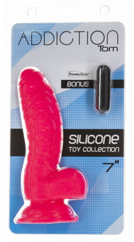 Addiction Tom 7" Dildo With Balls - Ребристый силиконовый фаллоимитатор с присоской, 17.8х4.4 см (розовый) - sex-shop.ua