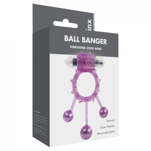 Linx Ball Banger Cock Ring Purple - виброкольцо с шариками, 9.5х2.8 см (розовый)