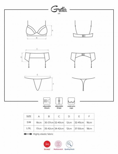 Obsessive Gretia set - еротичний комплект бюстгальтер, стрінги та пояс для панчіх, L/XL (чорний) - купити в Україні | Секс шоп SEX-SHOP.ua