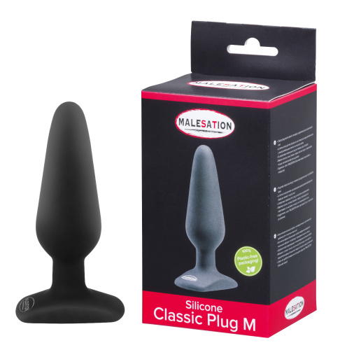 StRubber Malesation Silicone Classic Plug - Анальная силиконовая пробка, размер М, 13.5х4 см (чёрный) - sex-shop.ua
