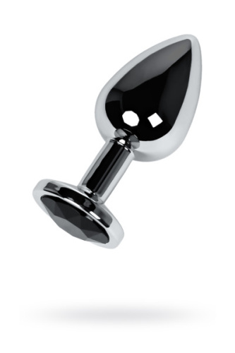 TOYFA Metal Silver anal plug - серебристая анальная пробка с кристаллом, 7.5х3.4 см (чёрный)