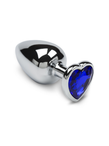 Пікантні Штучки - Велика срібляста анальна пробка з кристалом у вигляді сердечка 8,5Х4 см (синій)