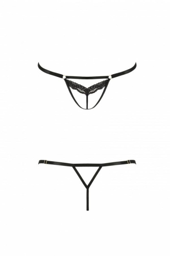 Passion Exclusive Solon Thong - Откровенные трусики-стрепы с кружевом, черные (S/M)