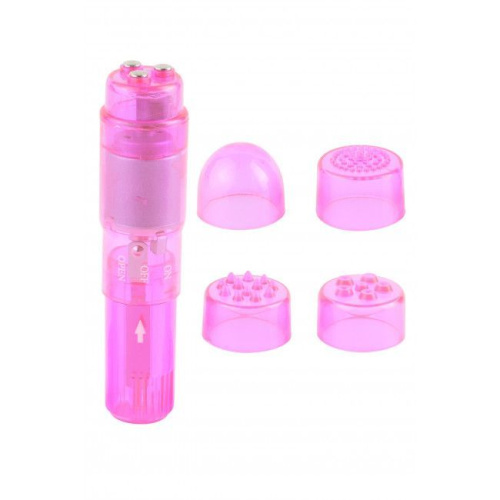 Pipedream Waterproof Mini Mite - Вибратор с разными насадками, 9.5х2.4 см (розовый) - sex-shop.ua