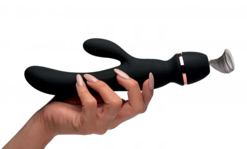 Shegasm Supreme 3 in 1 Silicone Suction Rabbit Vibe - Вибратор-кролик с вакуумной стимуляцией, 22.2х3.8 см (чёрный)