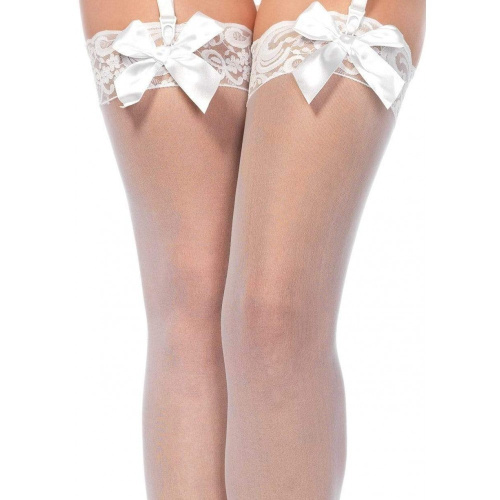 Leg Avenue Sheer Lace Top Thigh Highs-панчішки з мереживом і бантиком (білий)