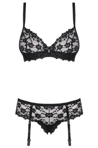 Obsessive Letica set - эротический комплект белья, S/M (чёрный)