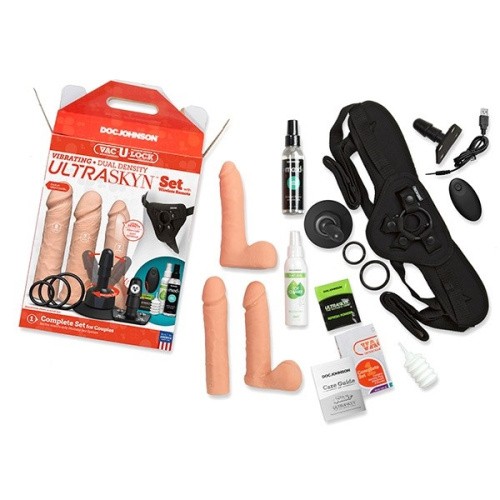Doc Johnson Vac-U-Lock Vibrating Dual Density Ultraskyn Set - Набор для страпона
