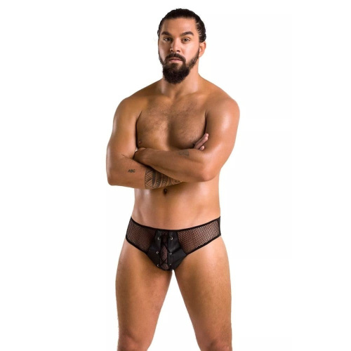 Passion - 035 SLIP RICHARD black - Сетчатые мужские трусы со шнуровкой, S/M
