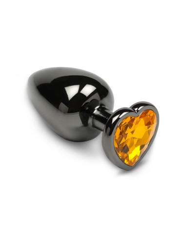 Пікантні Штучки - Велика графітова анальна пробка з кристалом у вигляді сердечка, 8,5Х4 см (помаранчевий)