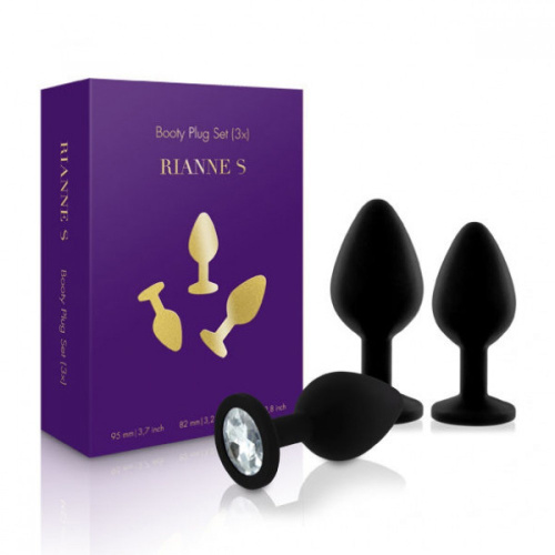 Rianne S: Booty Plug Set набор анальных пробок с кристаллом , диаметр 2,7см, 3,5см, 4,1см (черный) - sex-shop.ua
