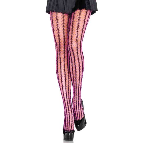 Leg Avenue Thorn Net Contrast Pantyhose - Двухцветные колготки, S-L (розовый с чёрным) - sex-shop.ua