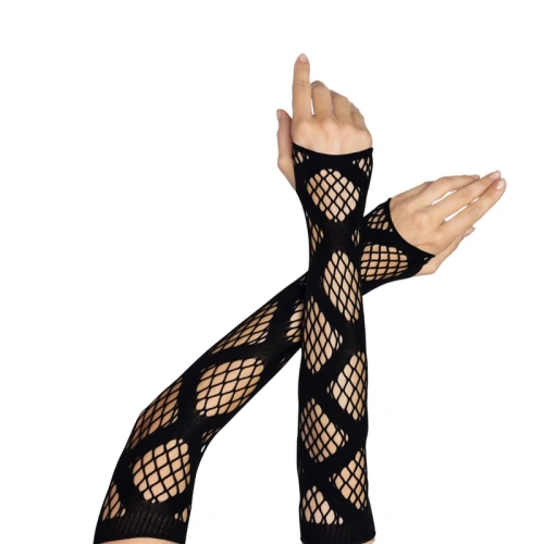 Leg Avenue - Faux wrap net arm warmers - Длинные перчатки без пальцев с узором, O\S (чёрный) - sex-shop.ua