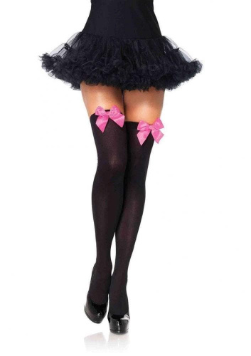 Leg Avenue Nylon Thigh Highs With Bow-панчохи з бантиком (білий з блакитним) - купити в Україні | Секс шоп SEX-SHOP.ua