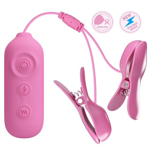Зажимы для сосков с вибрацией и электростимуляцией Pretty Love Nipple Clips Romantic Wawe II