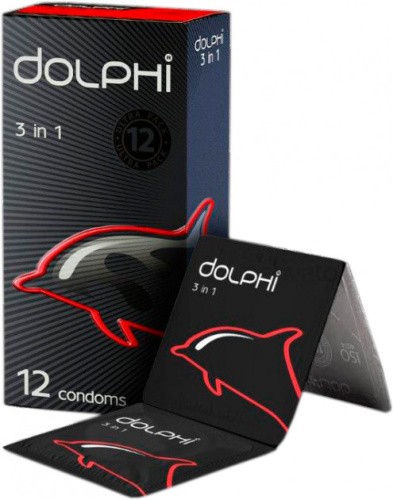 Dolphi 3в1 №12 - рельєфні презервативи, 12 шт