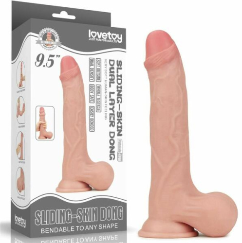 8.5'' Sliding Skin Dual Layer Dong - Whole Testicle - Фаллоимитатор, 22 см (телесный) - sex-shop.ua