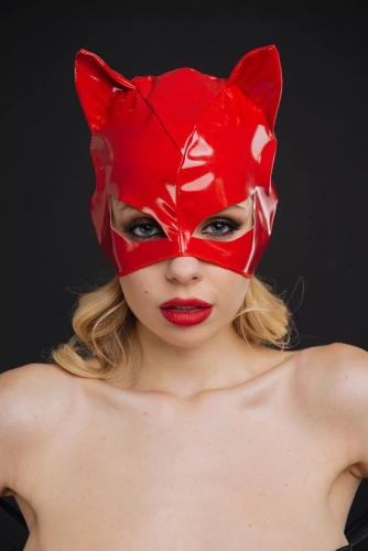 D&A - Лакированная маска "Кошечка", красная - sex-shop.ua